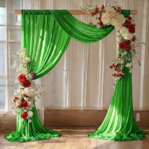 Pack of 2 Wedding Arch Drape Panel Fabric 30" x 20ft - Green in Green