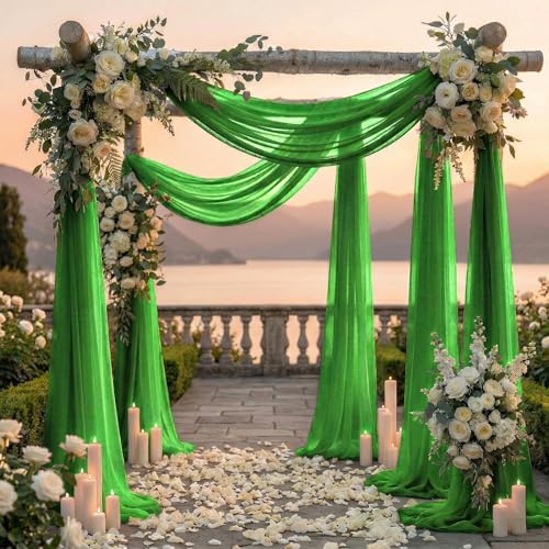 Pack of 2 Wedding Arch Drape Panel Fabric 30" x 20ft - Green in Green, alternate view 4