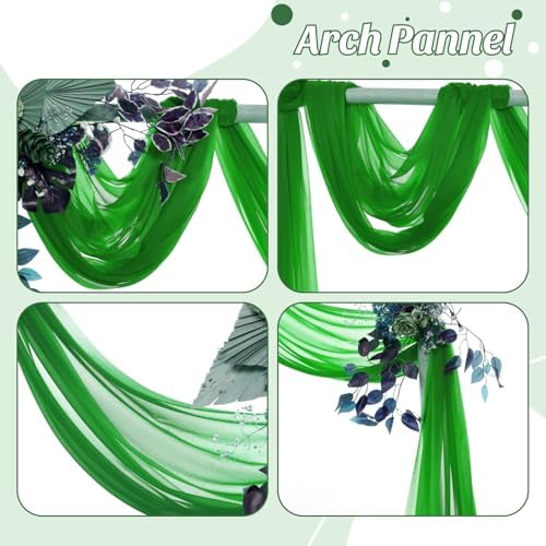 Pack of 2 Wedding Arch Drape Panel Fabric 30" x 20ft - Green in Green, alternate view 5