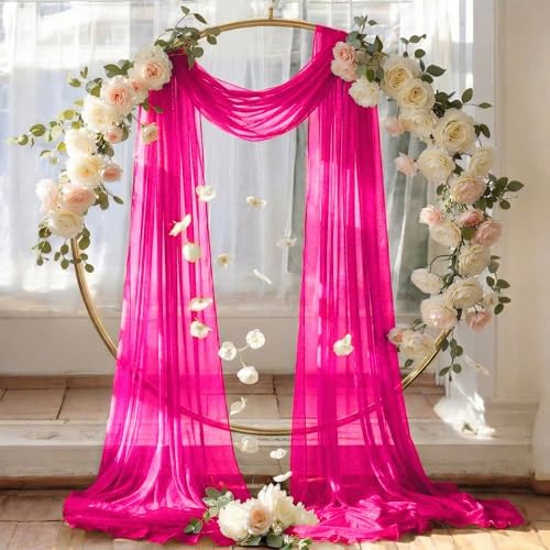 Pack of 2 Wedding Arch Drape Panel Fabric 30" x 20ft - Hot Pink in Hot Pink, alternate view 6