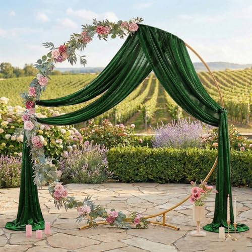 Pack of 2 Wedding Arch Drape Panel Fabric 30" x 20ft - Hunter Green in 2 Panel (20 Ft Long X 30" Width) in, alternate view 3