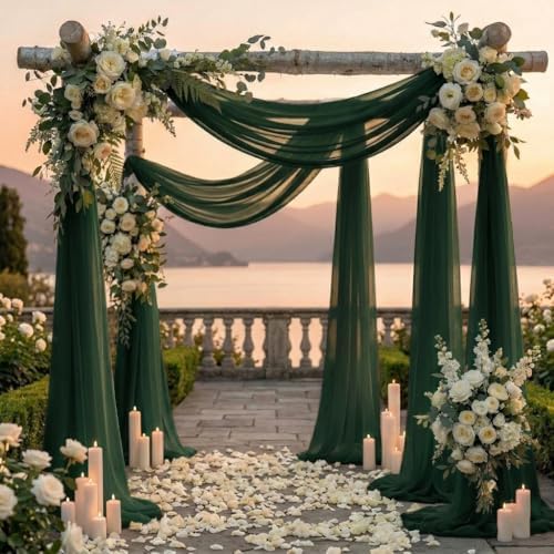 Pack of 2 Wedding Arch Drape Panel Fabric 30" x 20ft - Hunter Green in 2 Panel (20 Ft Long X 30" Width) in, alternate view 4