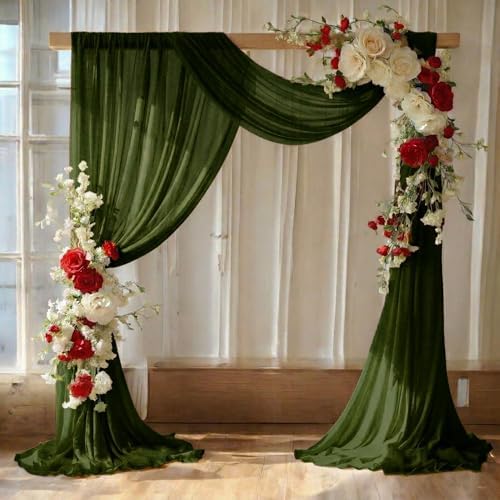 Pack of 2 Wedding Arch Drape Panel Fabric 30" x 20ft - Olive Green in Olive Green
