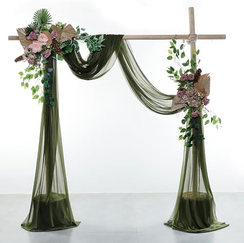 Pack of 2 Wedding Arch Drape Panel Fabric 30" x 20ft - Olive Green in Olive Green, alternate view 2