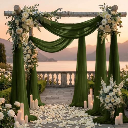 Pack of 2 Wedding Arch Drape Panel Fabric 30" x 20ft - Olive Green in Olive Green, alternate view 4