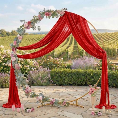 Pack of 2 Wedding Arch Drape Panel Fabric 30" x 20ft - Red in Red, alternate view 3