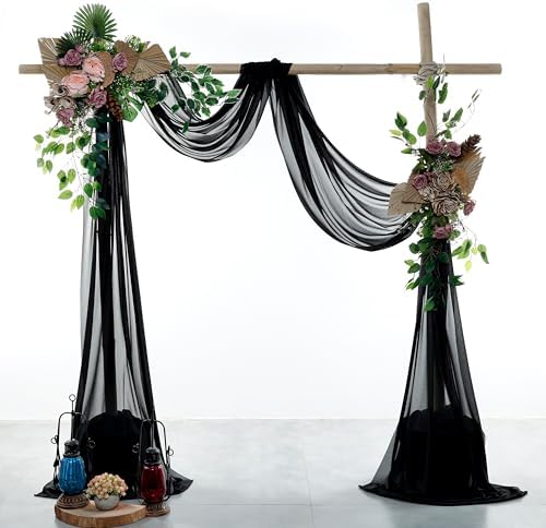 Pack of 2 Wedding Arch Drape Panel Fabric 30" x 30ft - Black in Black, alternate view 2