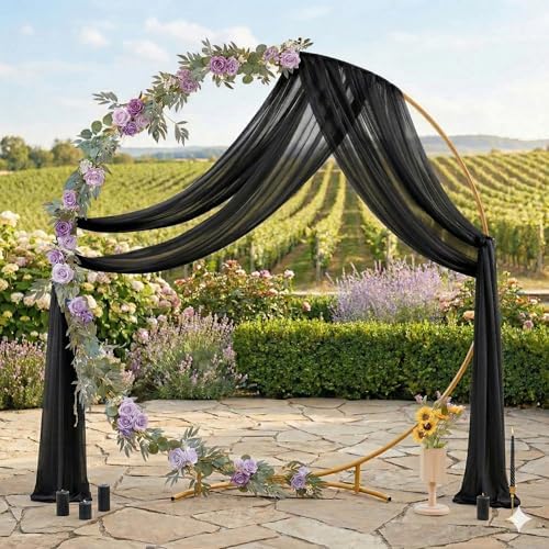 Pack of 2 Wedding Arch Drape Panel Fabric 30" x 30ft - Black in Black, alternate view 3