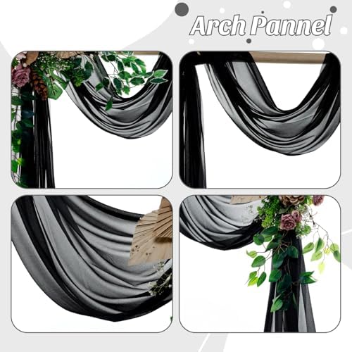 Pack of 2 Wedding Arch Drape Panel Fabric 30" x 30ft - Black in Black, alternate view 5