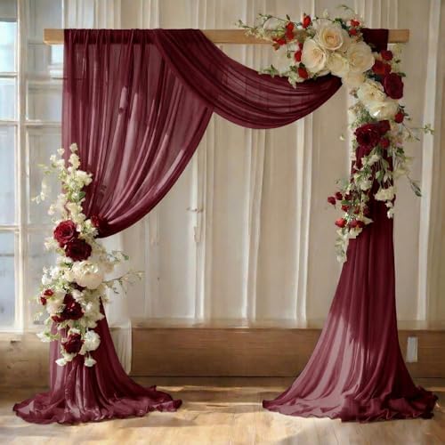 Pack of 2 Wedding Arch Drape Panel Fabric 30" x 30ft - Burgundy in Burgundy