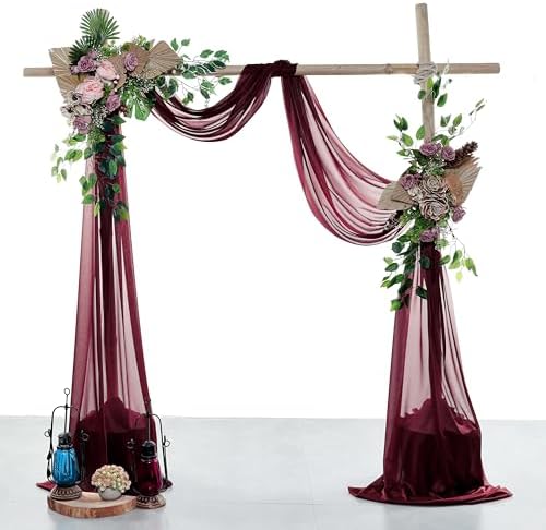 Pack of 2 Wedding Arch Drape Panel Fabric 30" x 30ft - Burgundy in Burgundy, alternate view 2