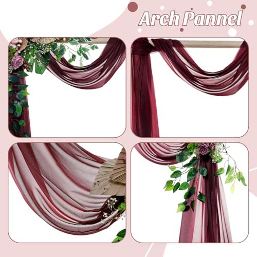 Pack of 2 Wedding Arch Drape Panel Fabric 30" x 30ft - Burgundy in Burgundy, alternate view 5