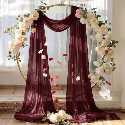 Pack of 2 Wedding Arch Drape Panel Fabric 30" x 30ft - Burgundy in Burgundy, alternate view 6