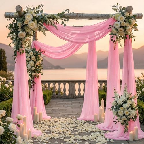 Pack of 2 Wedding Arch Drape Panel Fabric 30" x 30ft - Coral in Coral, alternate view 4