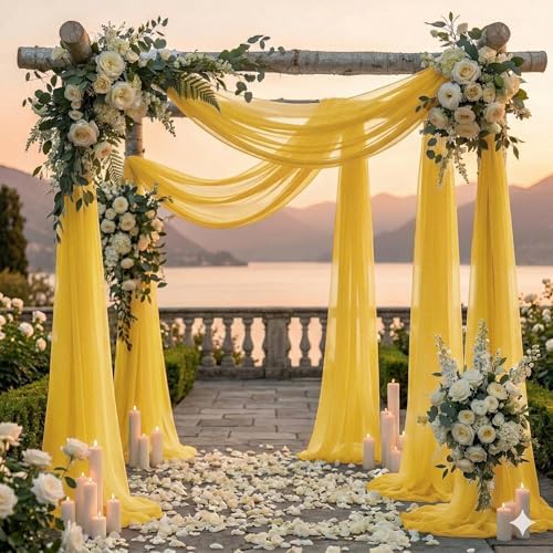 Pack of 2 Wedding Arch Drape Panel Fabric 30" x 30ft - Gold in 2 Panel (30 Ft Long X 30" Width) in Gold, alternate view 4