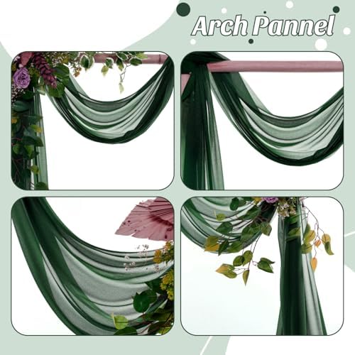 Pack of 2 Wedding Arch Drape Panel Fabric 30" x 30ft - Hunter Green in Hunter Green, alternate view 5