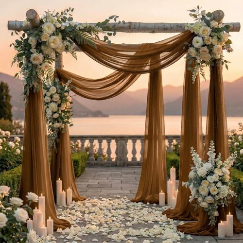 Pack of 2 Wedding Arch Drape Panel Fabric 30" x 30ft - Mocha in Mocha, alternate view 4
