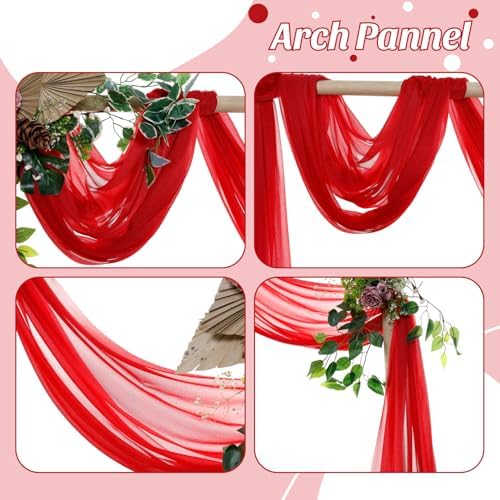 Pack of 2 Wedding Arch Drape Panel Fabric 30" x 30ft - Red in Red, alternate view 5
