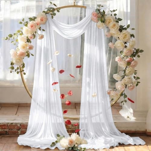 Pack of 2 Wedding Arch Drape Panel Fabric 30" x 30ft - White in White, alternate view 6
