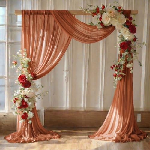 Pack of 2 Wedding Arch Drape Panel Fabric 30" x 50ft - Coral Peach in Coral Peach