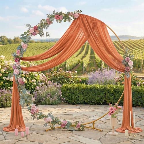 Pack of 2 Wedding Arch Drape Panel Fabric 30" x 50ft - Coral Peach in Coral Peach, alternate view 3