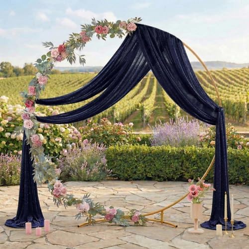 Pack of 2 Wedding Arch Drape Panel Fabric 30" x 50ft - Navy Blue in Navy Blue, alternate view 3