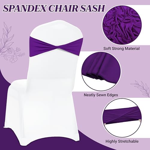 Pack of 25 Spandex Chair Sashes Without Slider Buckles - Cadbury Purple, alternate view 4