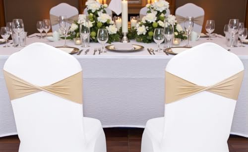 Pack of 25 Spandex Chair Sashes Without Slider Buckles - Champagne Gold, alternate view 2