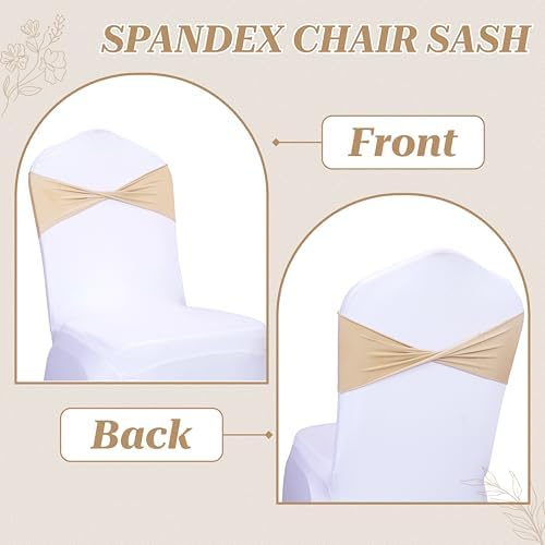 Pack of 25 Spandex Chair Sashes Without Slider Buckles - Champagne Gold, alternate view 5