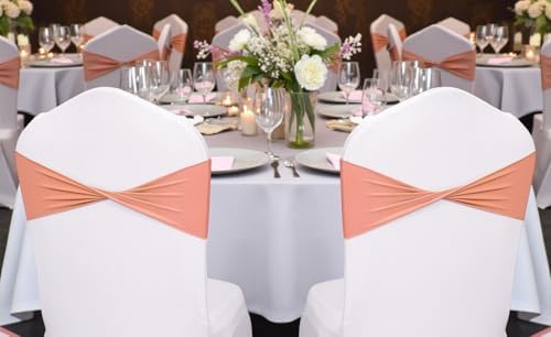 Pack of 25 Spandex Chair Sashes Without Slider Buckles - Coral Peach, alternate view 2