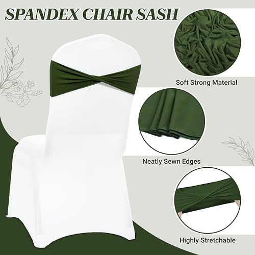 Pack of 25 Spandex Chair Sashes Without Slider Buckles - Olive Green, alternate view 4