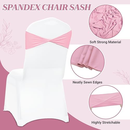 Pack of 25 Spandex Chair Sashes Without Slider Buckles - Pink in Pink, alternate view 4