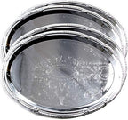(Pack of 4) 14.7" x 10.6" Oval Shape Chrome Plated Serving Tray Plate Food Art Deco Floral Pattern Engraved