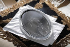 (Pack of 4) 14.7" x 10.6" Oval Shape Chrome Plated Serving Tray Plate Food Art Deco Floral Pattern Engraved, alternate view 2