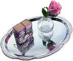 (Pack of 4) 14.7" x 10.6" Oval Shape Chrome Plated Serving Tray Plate Food Art Deco Floral Pattern Engraved, alternate view 5