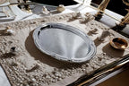 (Pack of 4) 14.7" x 10.6" Oval Shape Chrome Plated Serving Tray Plate Food Art Deco Floral Pattern Engraved, alternate view 6
