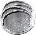 (Pack of 4) 17.7" x 12.9" Oval Shape Chrome Plated Serving Tray Plate Food Art Decor Floral Pattern Engraved