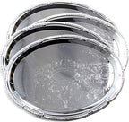 (Pack of 4) 17.7" x 12.9" Oval Shape Chrome Plated Serving Tray Plate Food Art Decor Floral Pattern Engraved