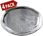 (Pack of 4) 17.7" x 12.9" Oval Shape Chrome Plated Serving Tray Plate Food Art Decor Floral Pattern Engraved, alternate view
