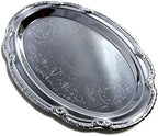 (Pack of 4) 17.7" x 12.9" Oval Shape Chrome Plated Serving Tray Plate Food Art Decor Floral Pattern Engraved, alternate view