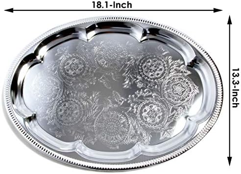 (Pack of 4 Elegant Floral Engraved Serving Tray Chrome Plated Steel Plate Platter Wedding Birthday Holiday Party, alternate