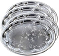 (Pack of 4 Elegant Floral Engraved Serving Tray Chrome Plated Steel Plate Platter Wedding Birthday Holiday Party