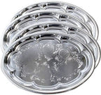 (Pack of 4 Elegant Floral Engraved Serving Tray Chrome Plated Steel Plate Platter Wedding Birthday Holiday Party