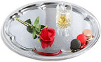(Pack of 4 Elegant Floral Engraved Serving Tray Chrome Plated Steel Plate Platter Wedding Birthday Holiday Party, alternate