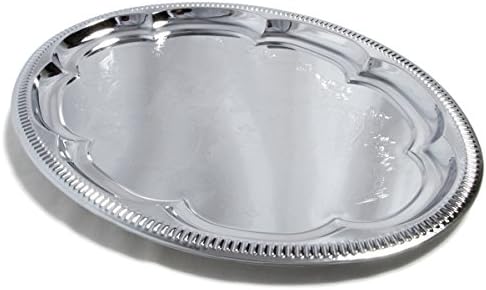 (Pack of 4 Elegant Floral Engraved Serving Tray Chrome Plated Steel Plate Platter Wedding Birthday Holiday Party, alternate