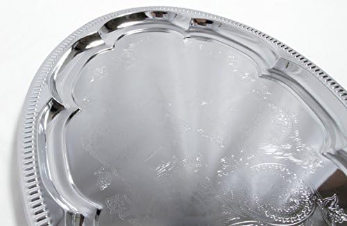 (Pack of 4 Elegant Floral Engraved Serving Tray Chrome Plated Steel Plate Platter Wedding Birthday Holiday Party, alternate