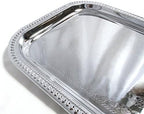 (Pack of 4) Elegant Floral Engraved Serving Tray Chrome Plated Steel Plate Platter Decorative Wedding Birthday, alternate