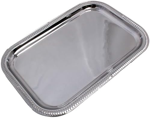 (Pack of 4) Elegant Floral Engraved Serving Tray Chrome Plated Steel Plate Platter Decorative Wedding Birthday, alternate