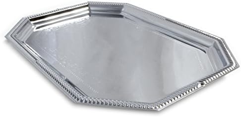 (Pack of 4) Elegant Floral Engraved Serving Tray Chrome Plated Steel Plate Platter Decorative Wedding Birthday, alternate