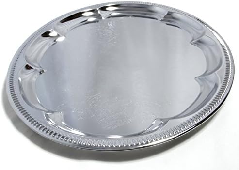 (Pack of 4 Elegant Floral Engraved Serving Tray Chrome Plated Steel Plate Platter Wedding Birthday Holiday Party, alternate